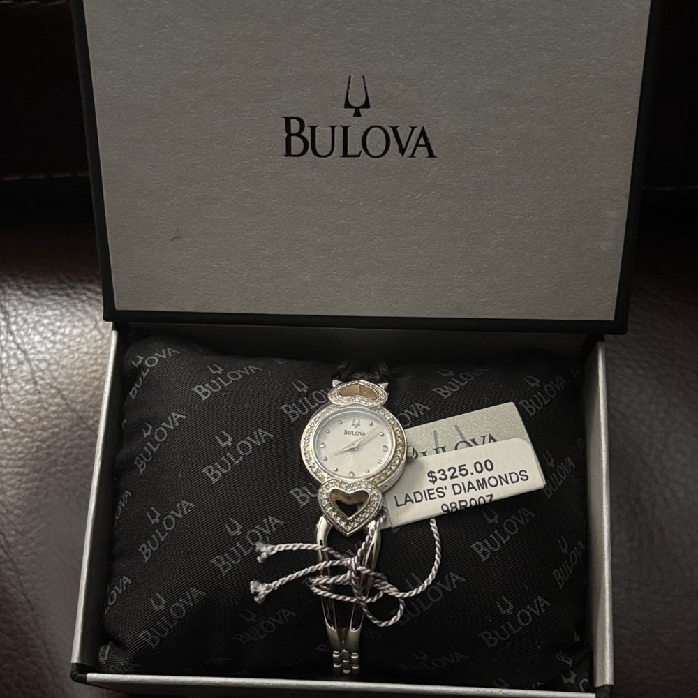 Bulova Silver Watch with Heart Accent